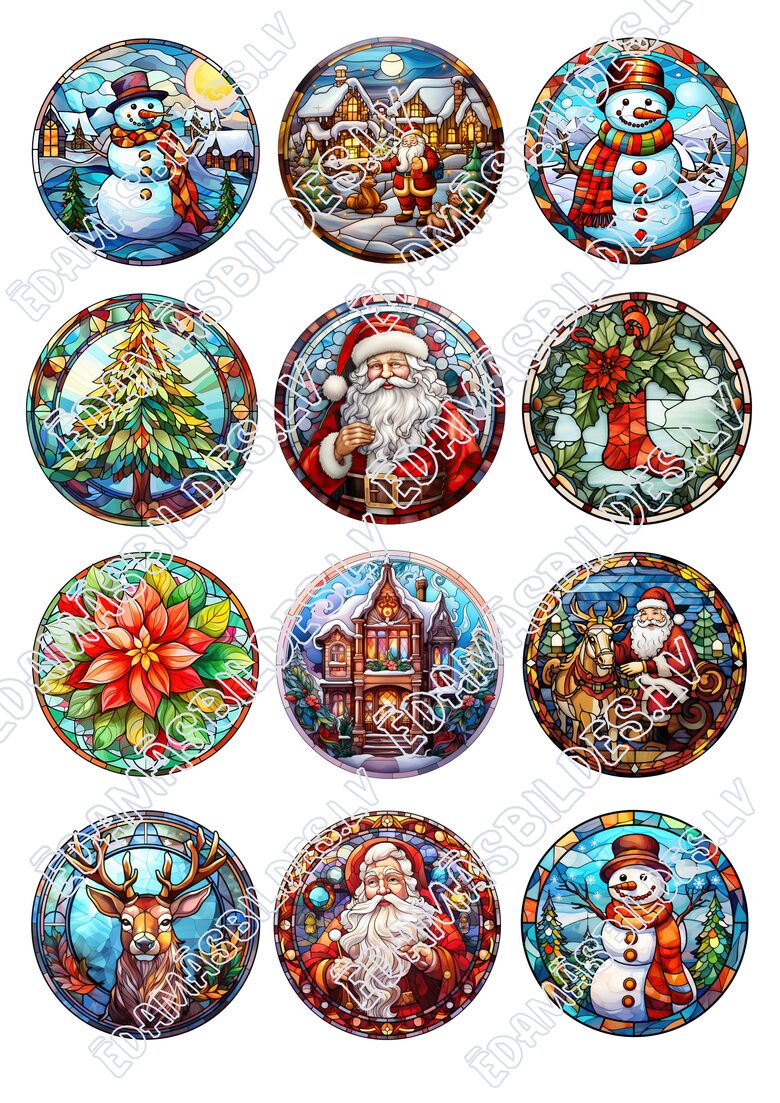 Cukura papīrs ar apdruku "Ziemassvētki Nr 7", aplīši 6 cm